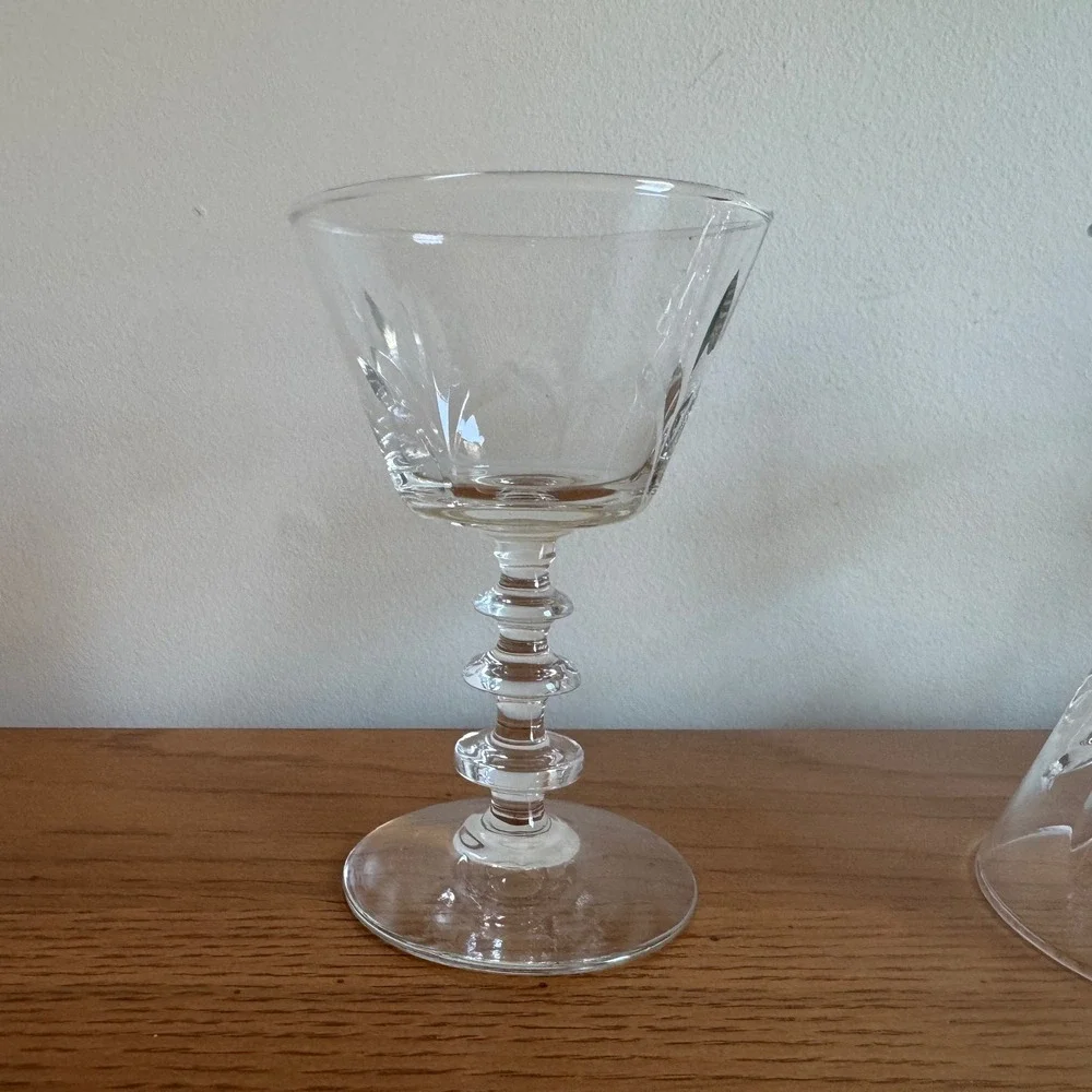 Set‎ of 5 Vintage Etched Crystal Cordial Glasses Fluted Stemware